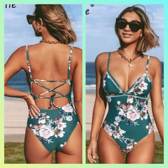 Other - New Lace up monokini green floral monokini bathing suit beach brand new high qu